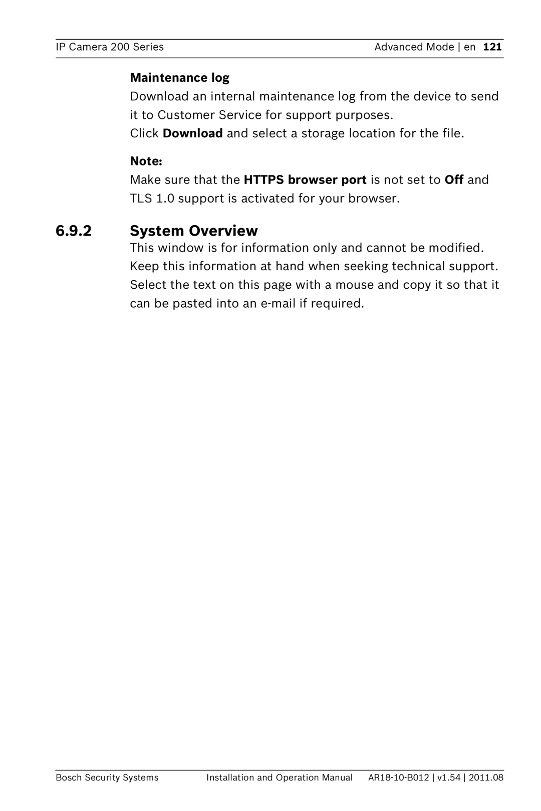 Bosch Appliances NBC-265-W operation manual System Overview, Maintenance log 