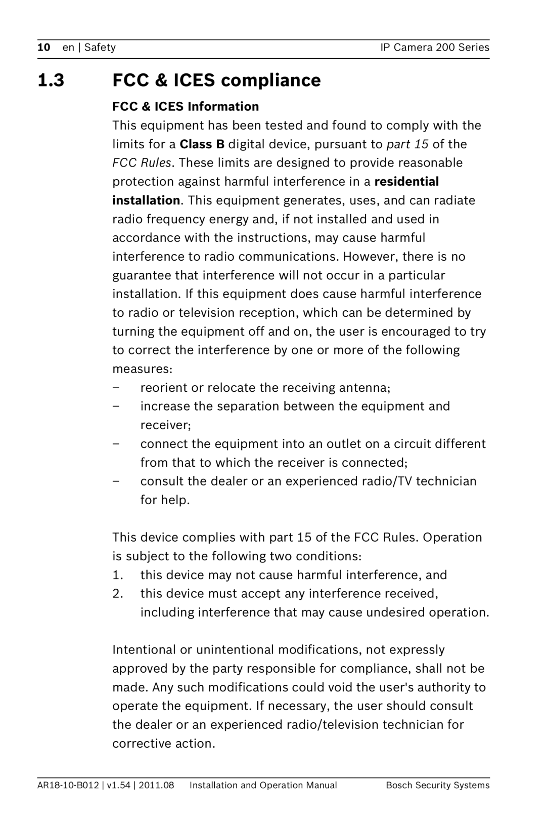 Bosch Appliances NBC-265-W operation manual FCC & Ices compliance, FCC & Ices Information 