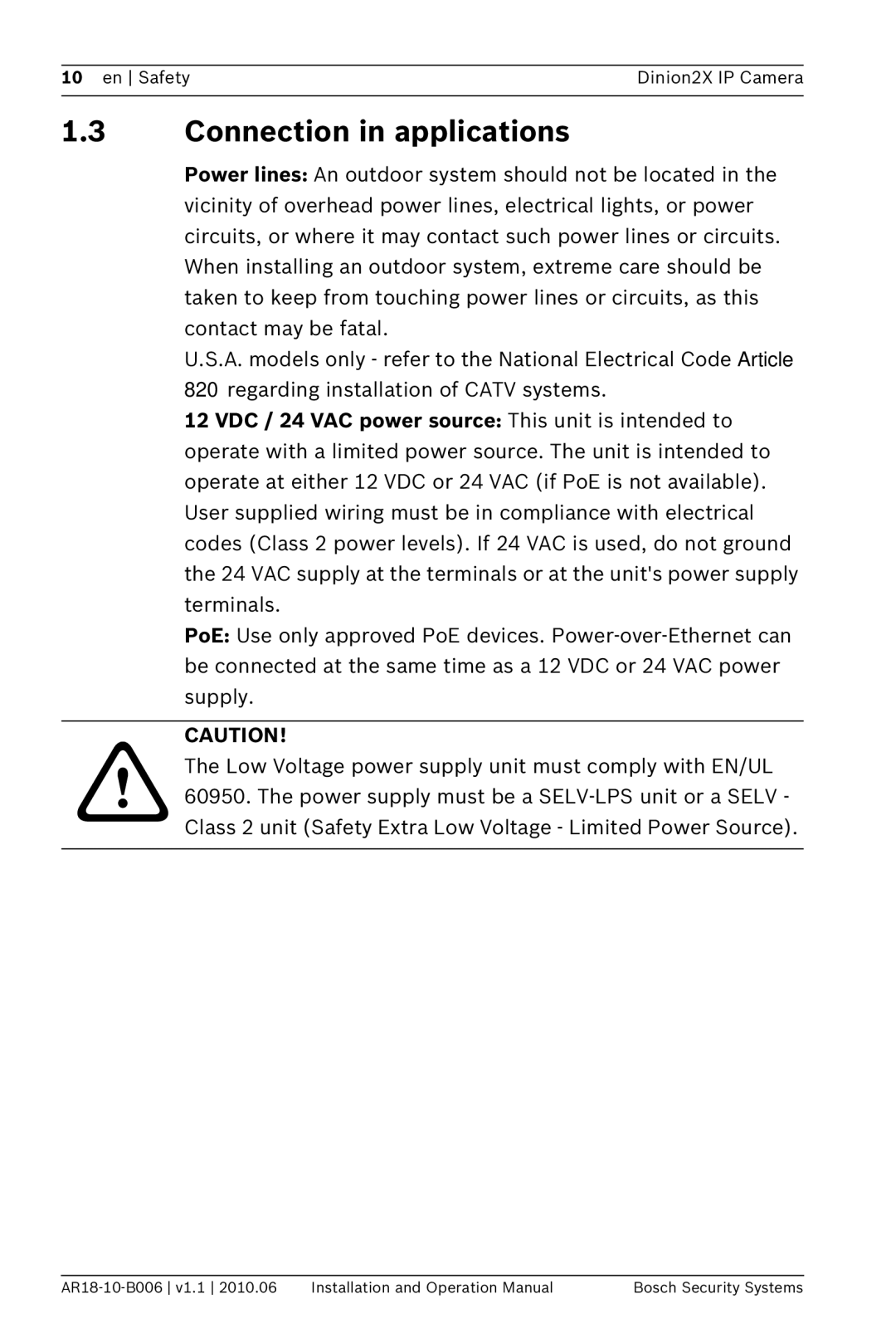 Bosch Appliances NBN-498 operation manual Connection in applications 