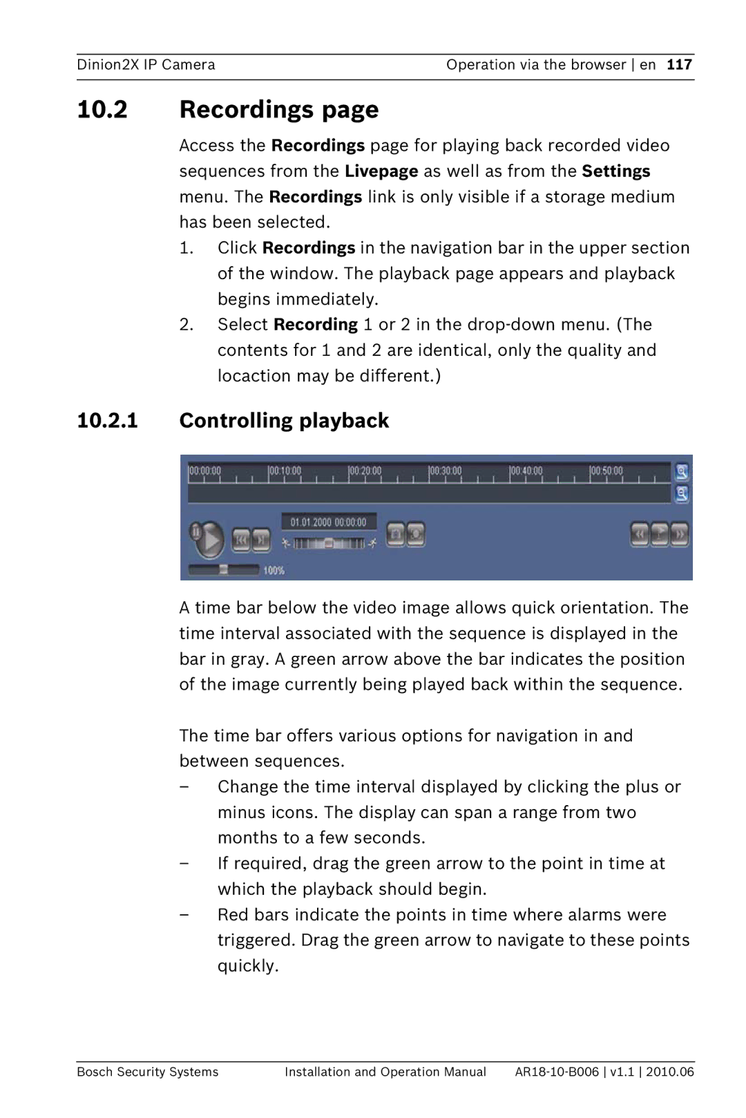 Bosch Appliances NBN-498 operation manual Recordings, Controlling playback 