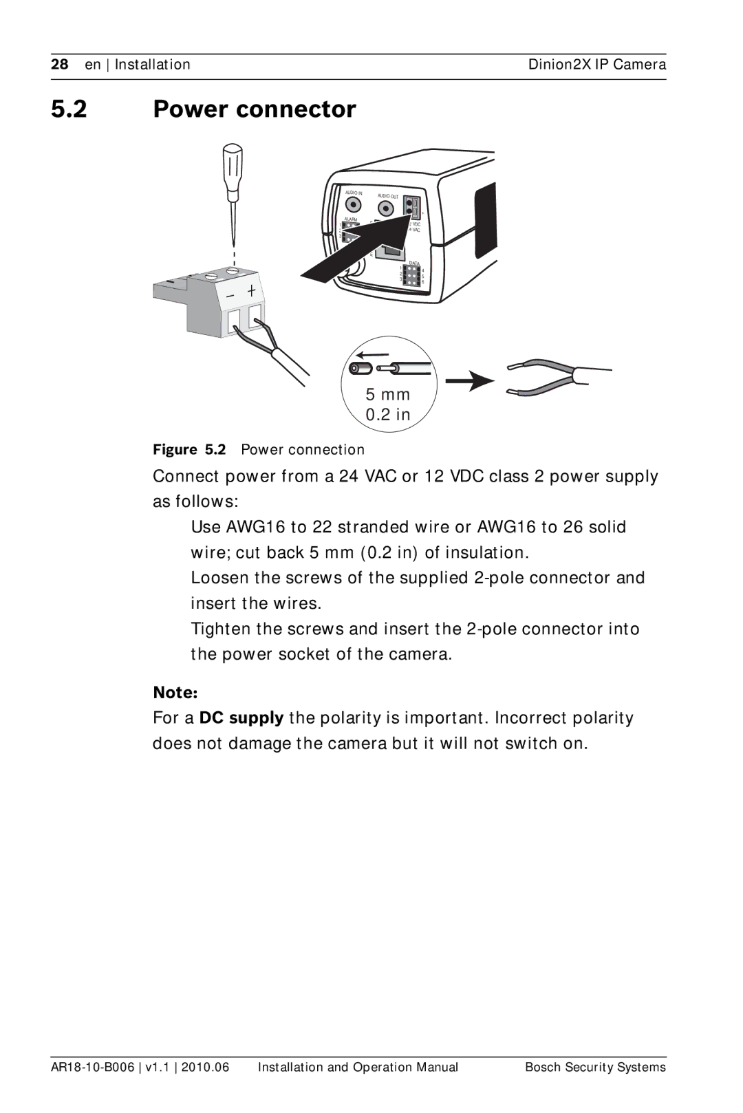 Bosch Appliances NBN-498 operation manual Power connector, Power connection 