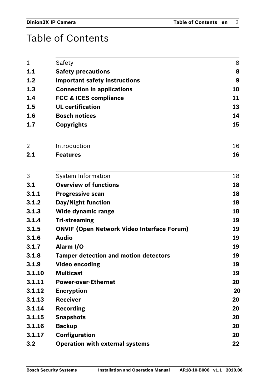 Bosch Appliances NBN-498 operation manual Table of Contents 