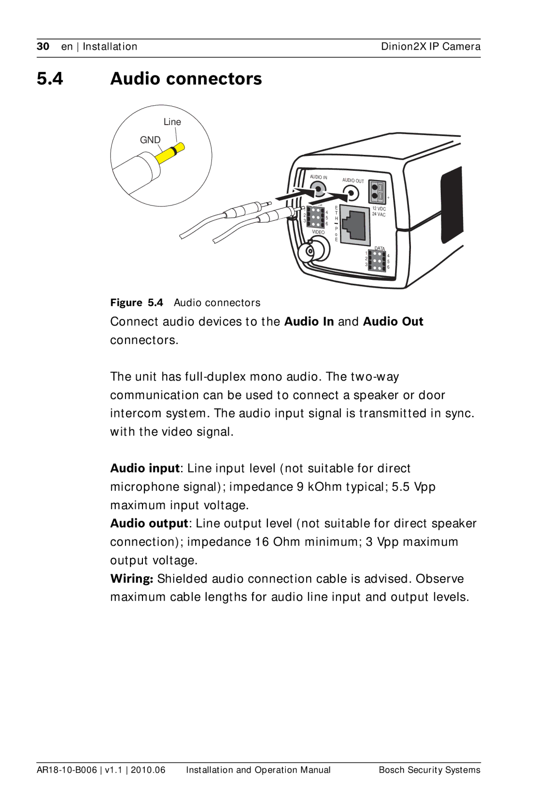 Bosch Appliances NBN-498 operation manual Audio connectors 