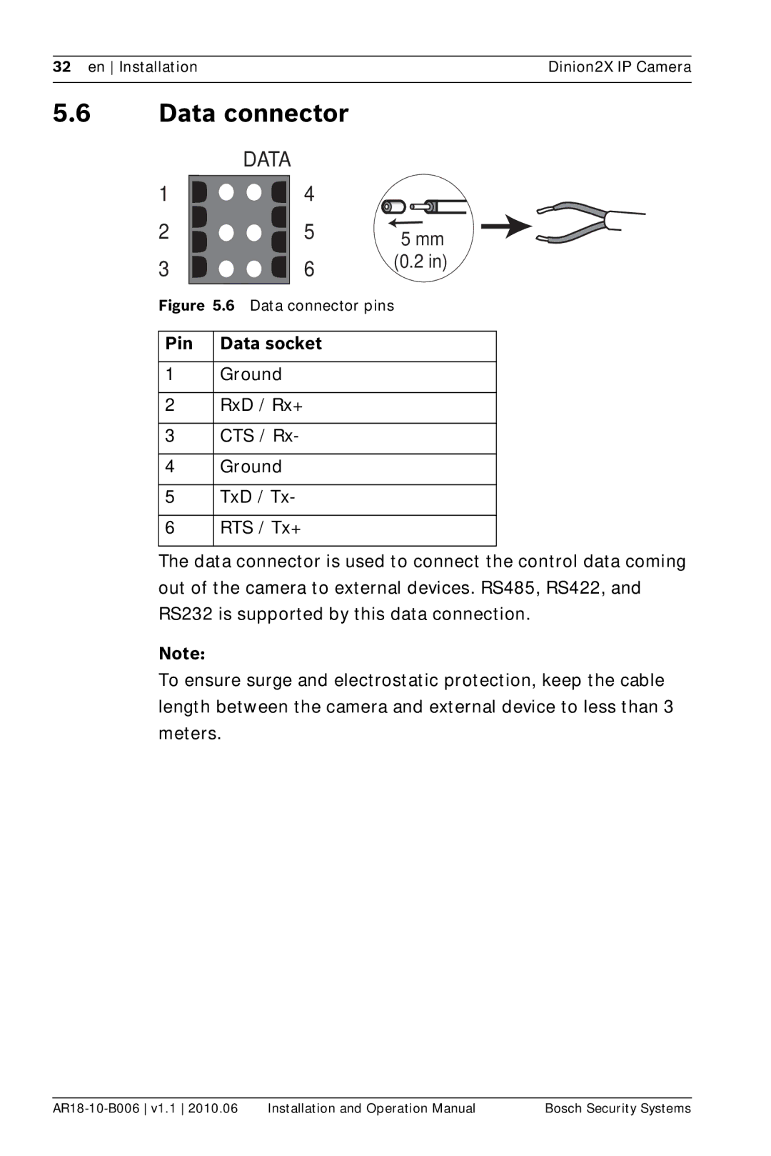 Bosch Appliances NBN-498 operation manual Data connector 