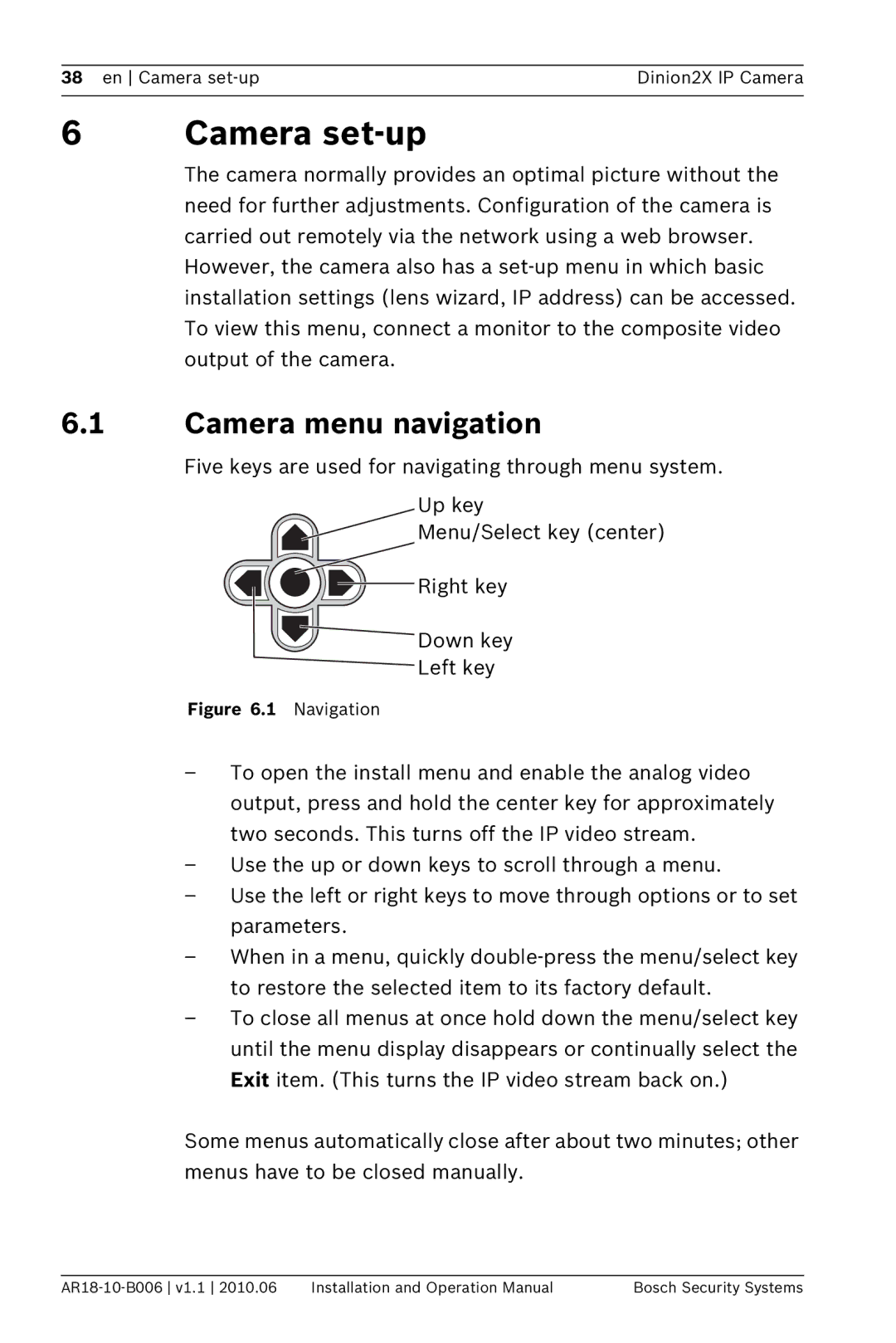 Bosch Appliances NBN-498 operation manual Camera set-up, Camera menu navigation 