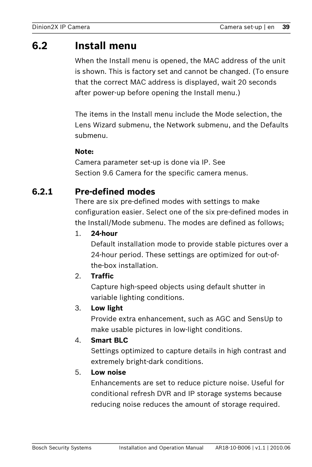 Bosch Appliances NBN-498 operation manual Camera set-up en 