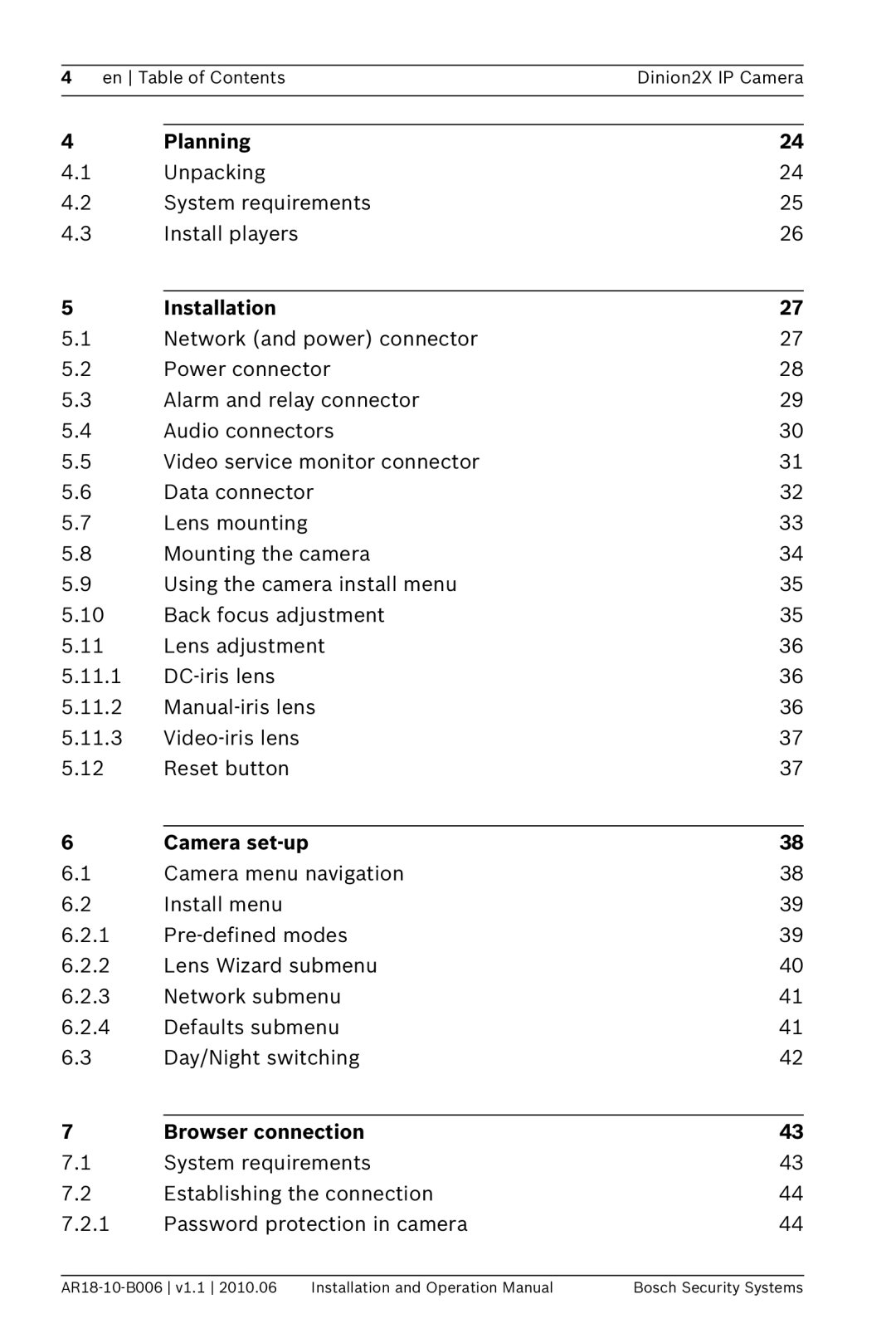 Bosch Appliances NBN-498 operation manual Planning, Installation, Camera set-up, Browser connection 