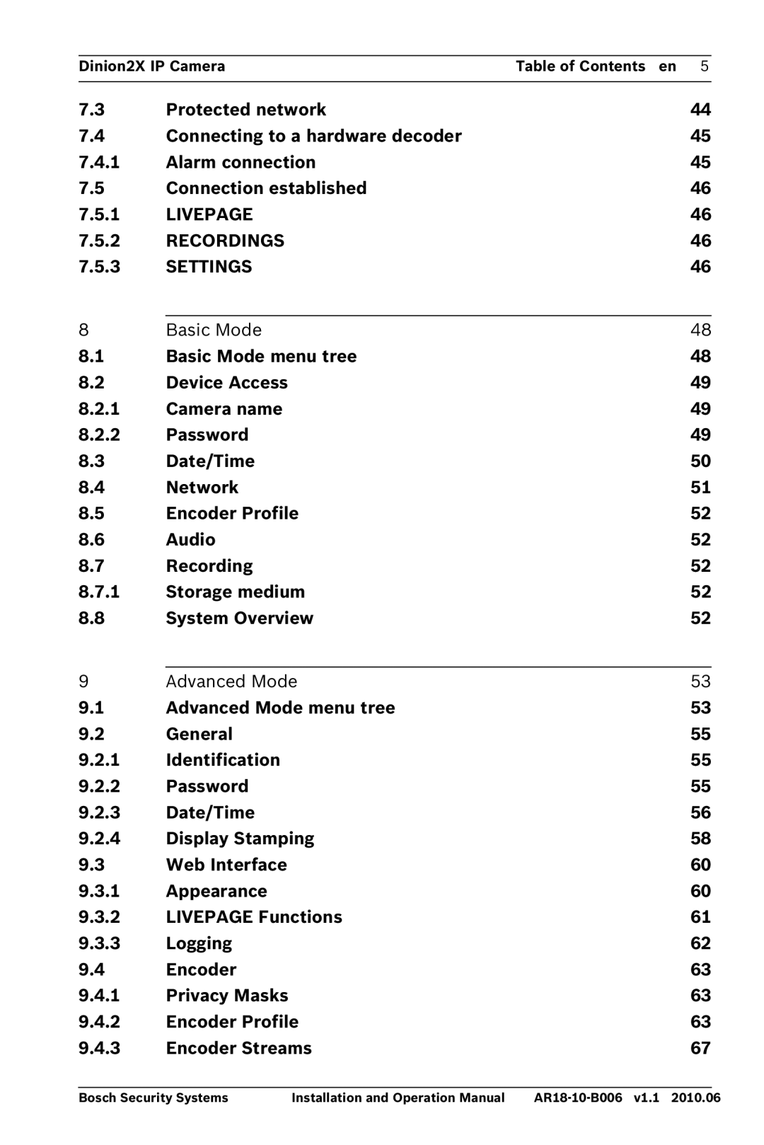 Bosch Appliances NBN-498 operation manual Livepage Recordings Settings, Basic Mode, Advanced Mode 