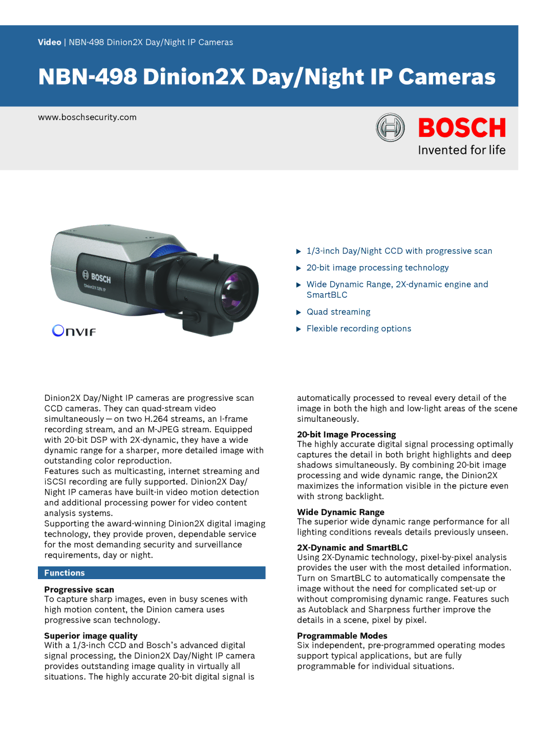 Bosch Appliances NBN-498 manual Functions 