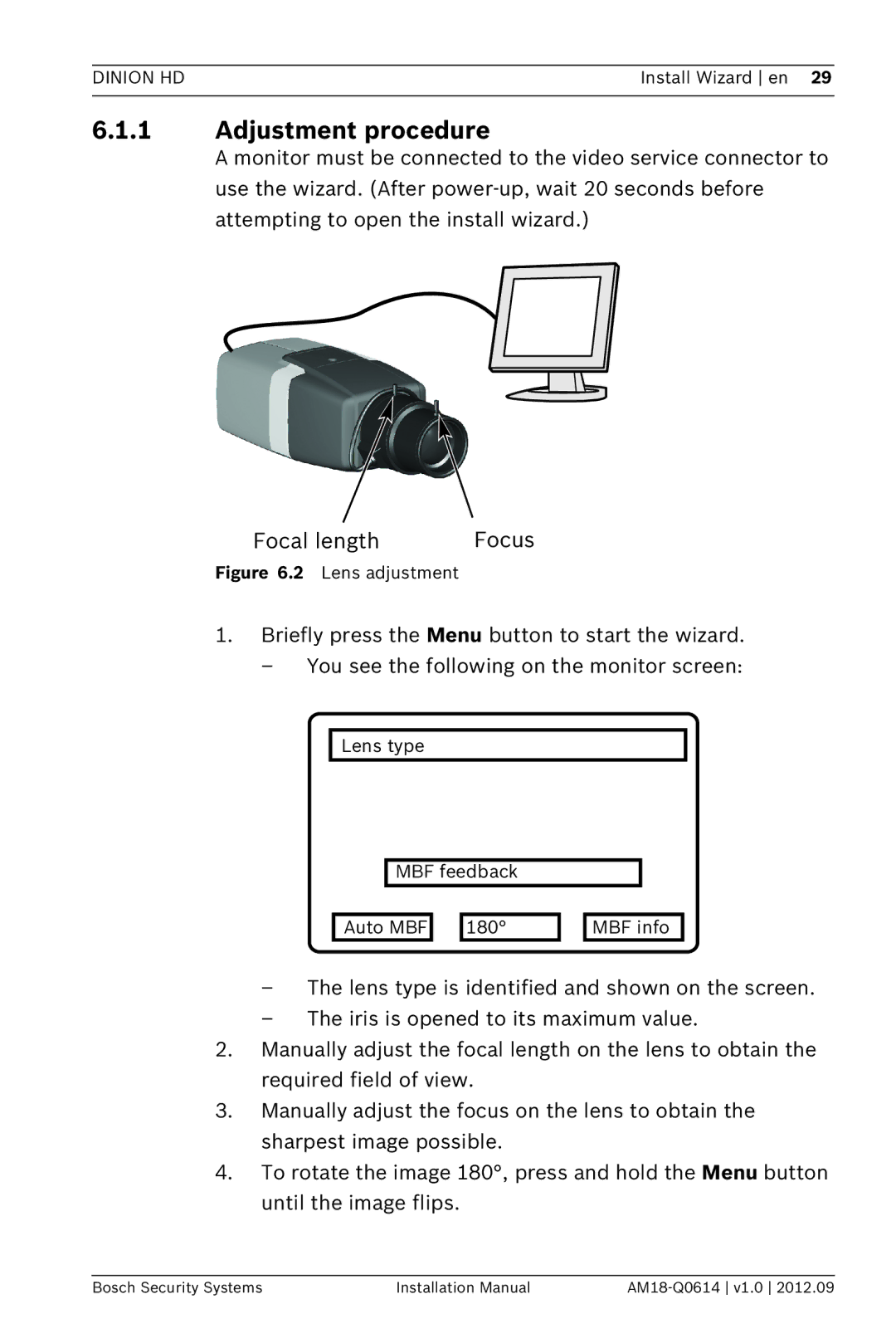 Bosch Appliances NBN-733 installation manual Adjustment procedure 