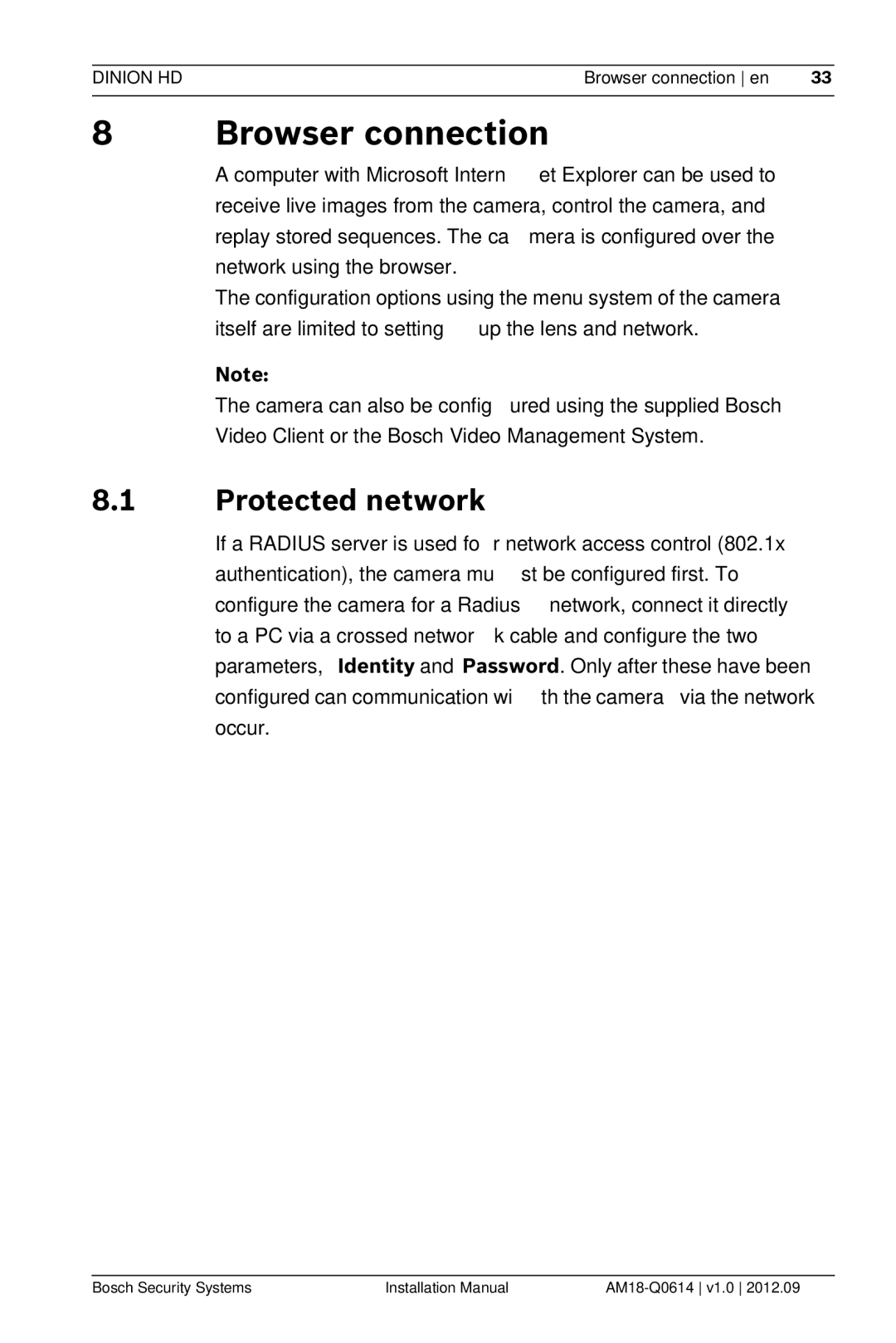 Bosch Appliances NBN-733 installation manual Browser connection, Protected network 