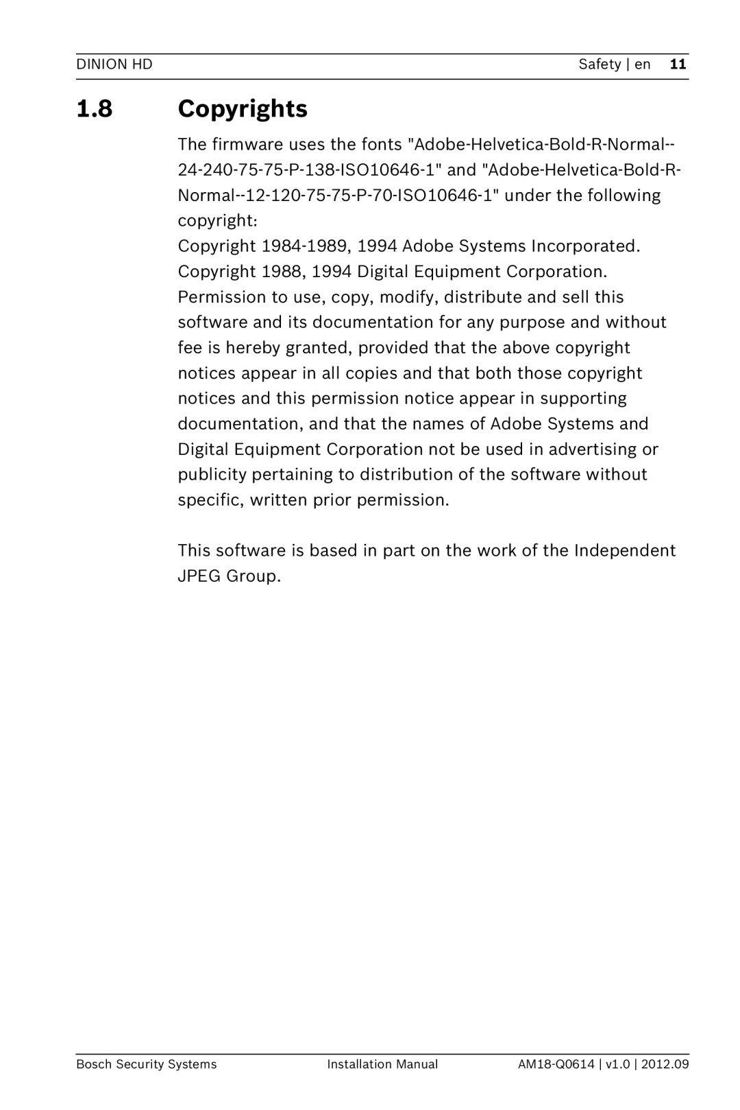 Bosch Appliances NBN-733 installation manual 1.8Copyrights 