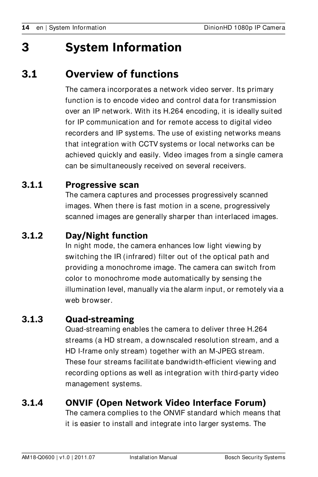 Bosch Appliances NBN-832 installation manual System Information, Overview of functions 