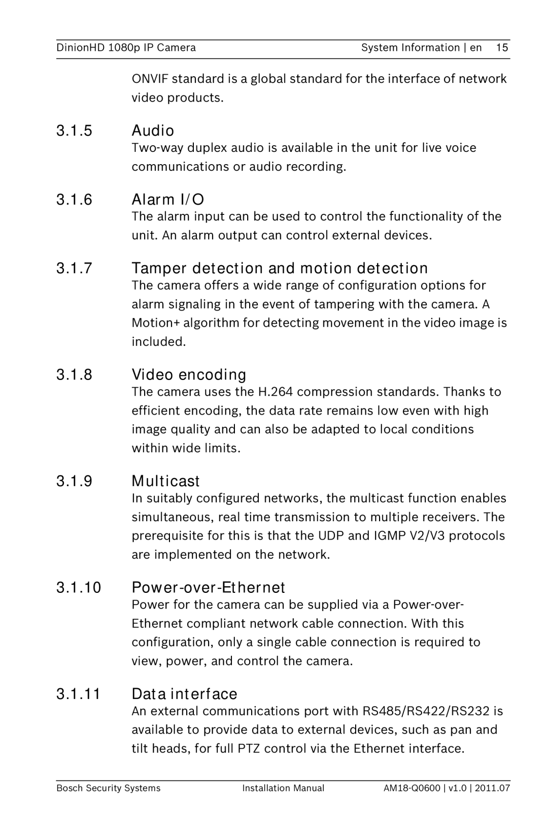 Bosch Appliances NBN-832 installation manual Audio 