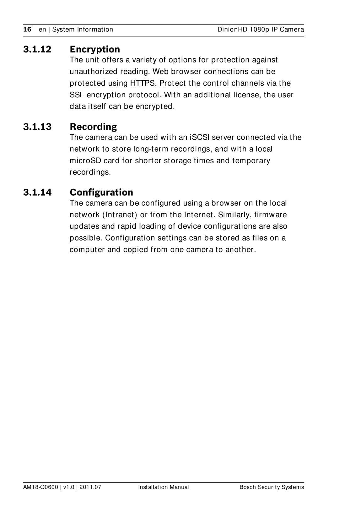 Bosch Appliances NBN-832 installation manual Encryption 