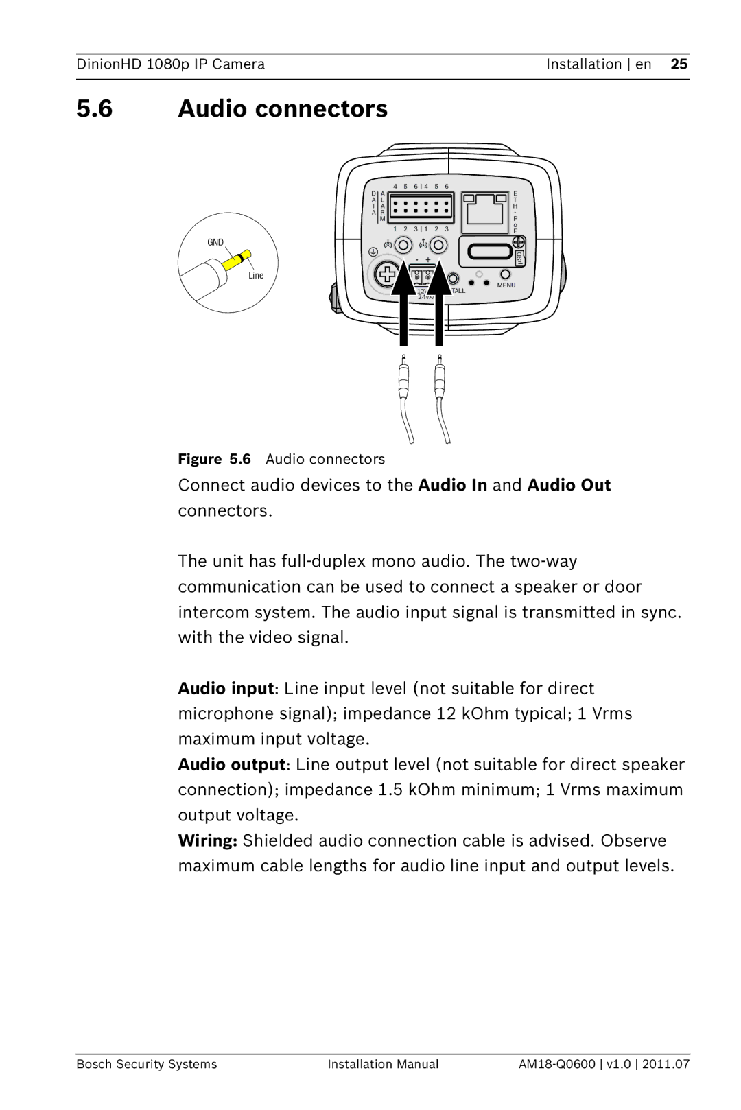 Bosch Appliances NBN-832 installation manual Audio connectors 