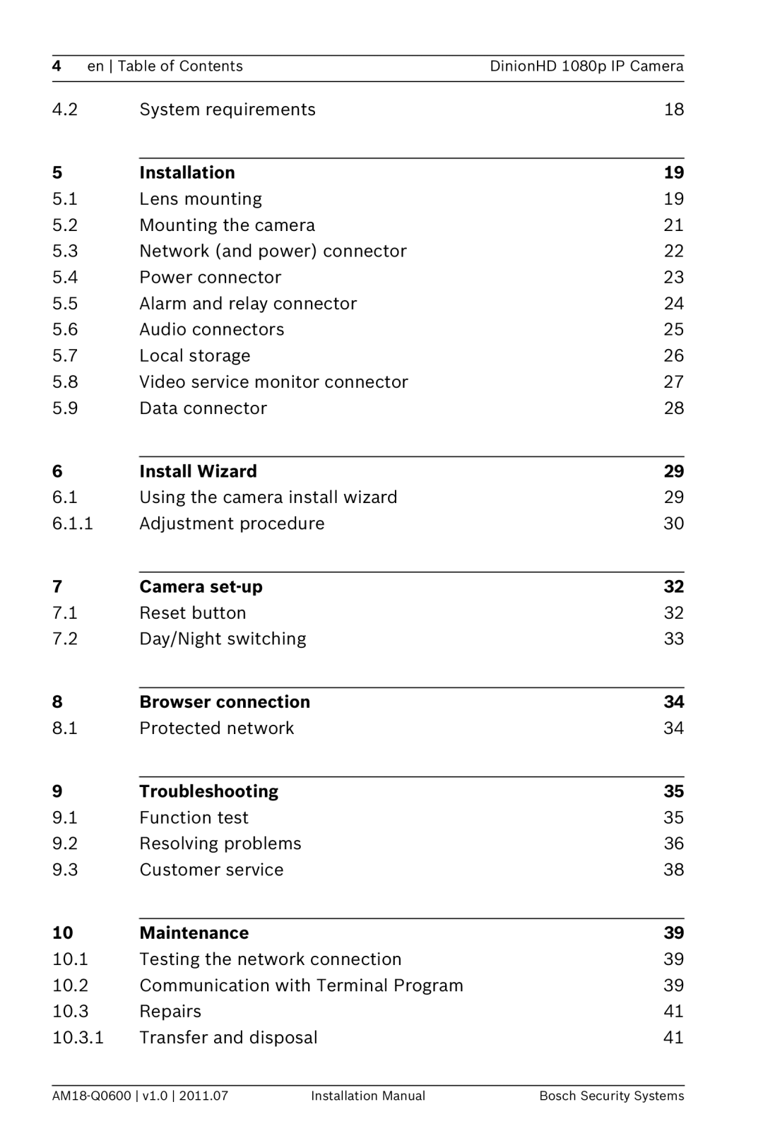 Bosch Appliances NBN-832 Installation, Install Wizard, Camera set-up, Browser connection, Troubleshooting, Maintenance 