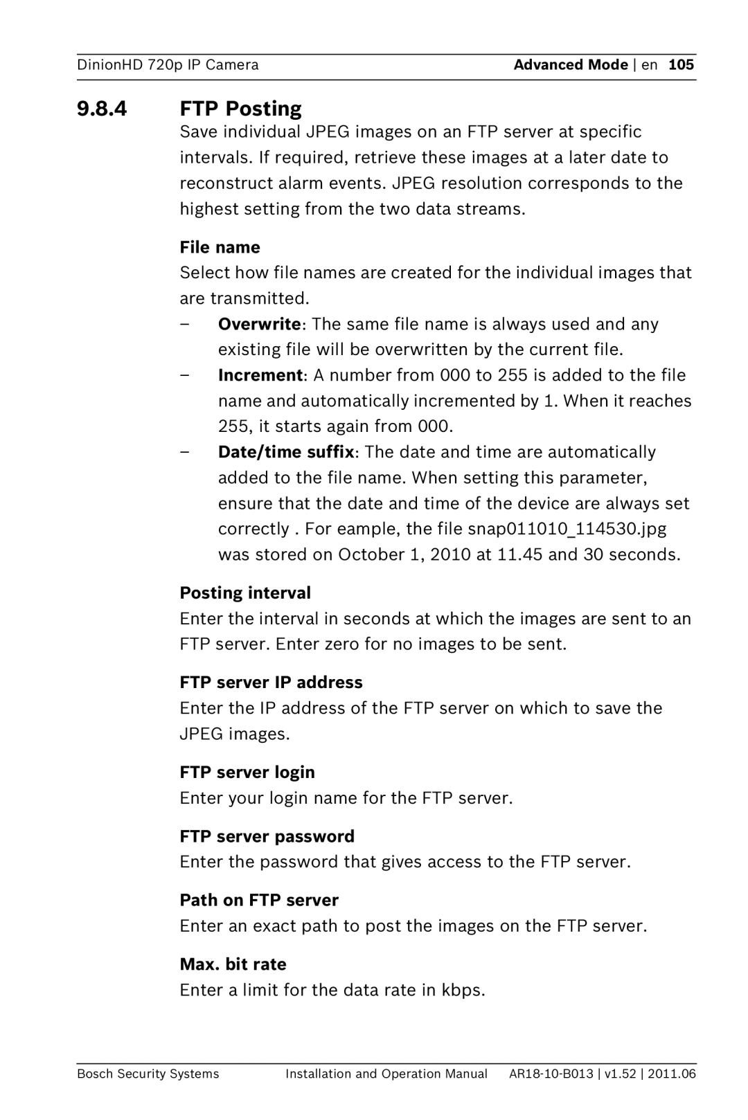 Bosch Appliances NBN-921 operation manual FTP Posting 