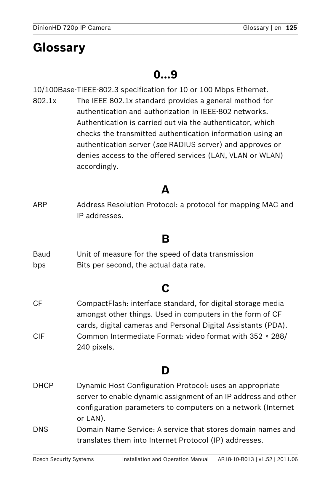 Bosch Appliances NBN-921 operation manual Glossary, Arp 