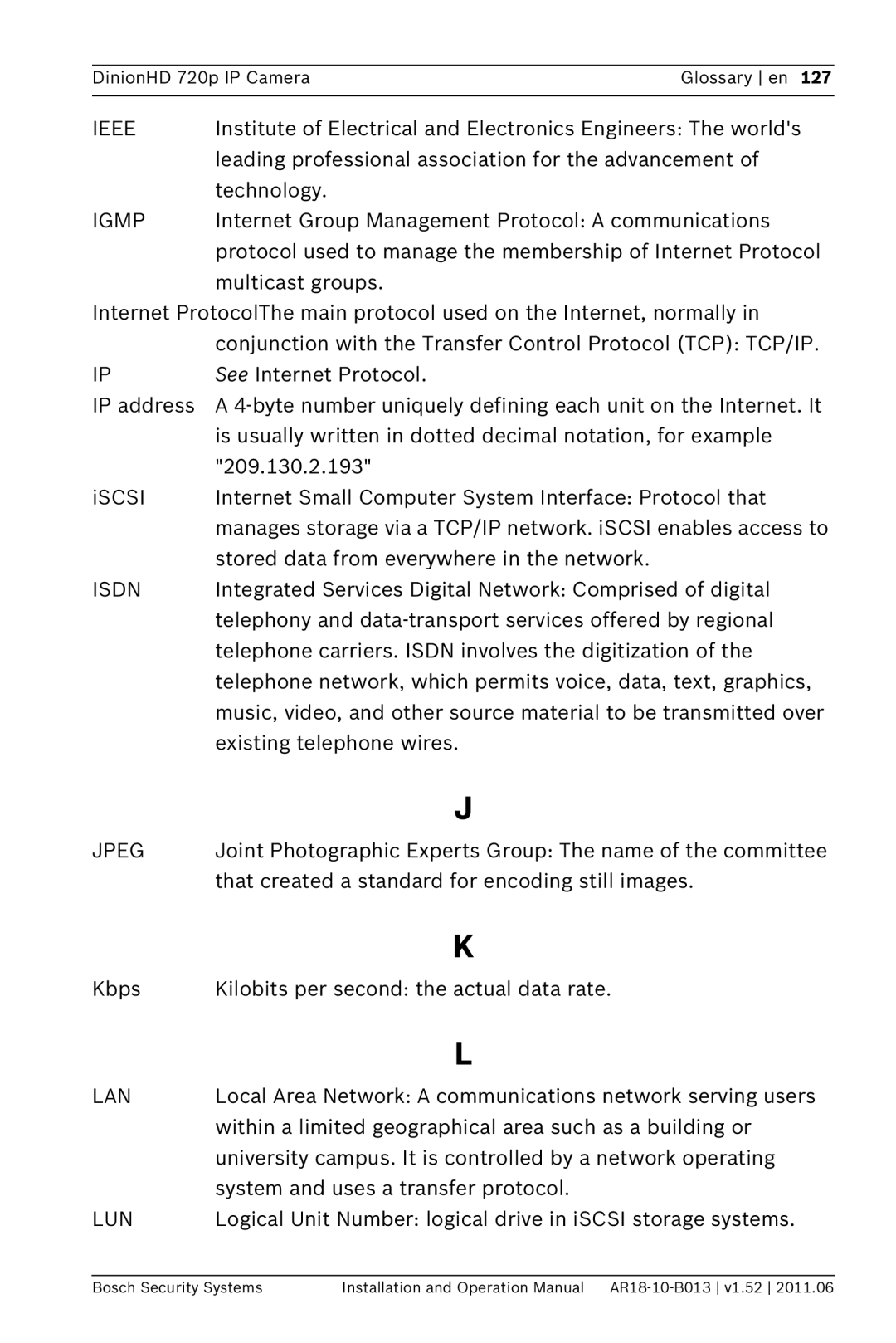 Bosch Appliances NBN-921 operation manual Ieee 