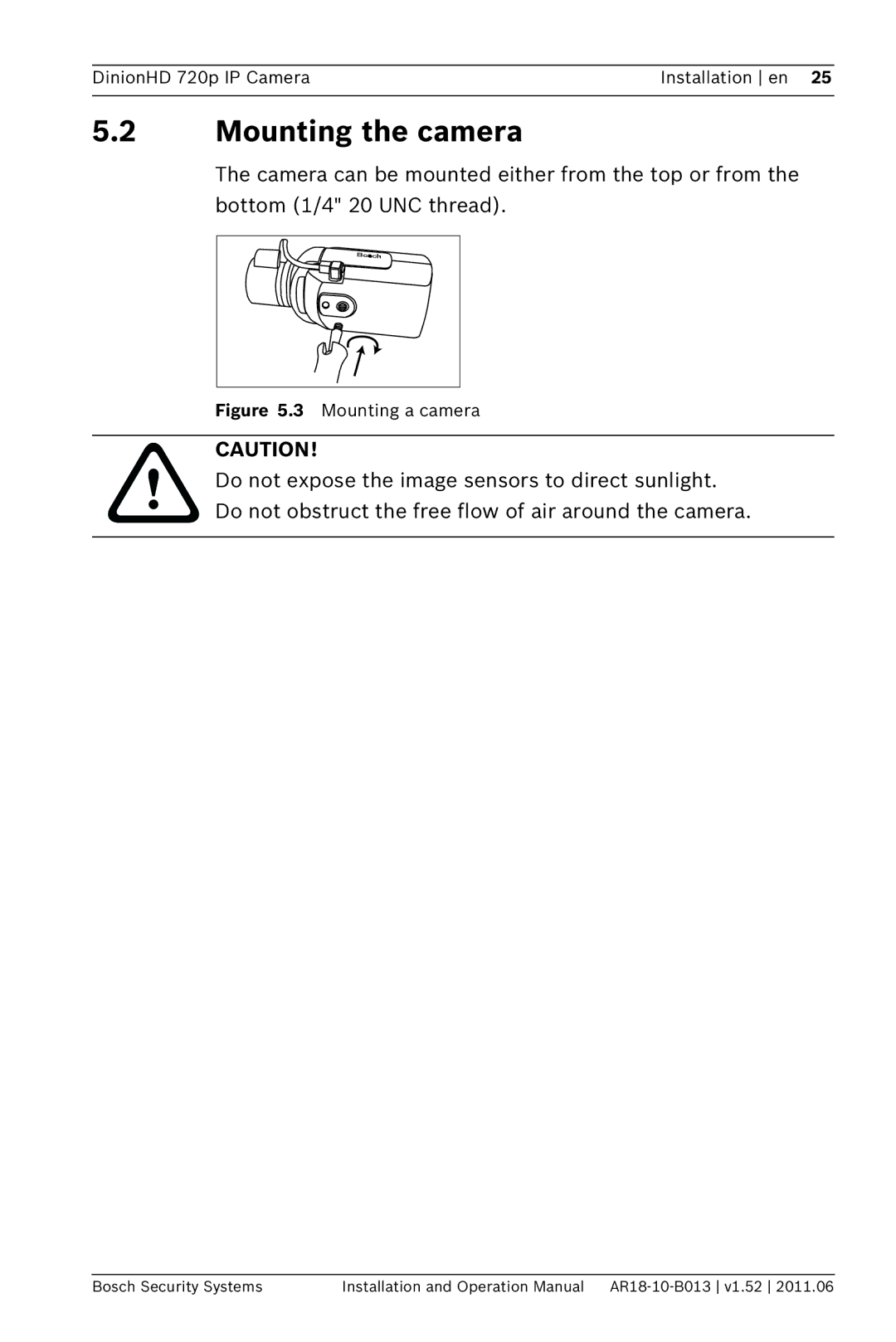 Bosch Appliances NBN-921 operation manual Mounting the camera 