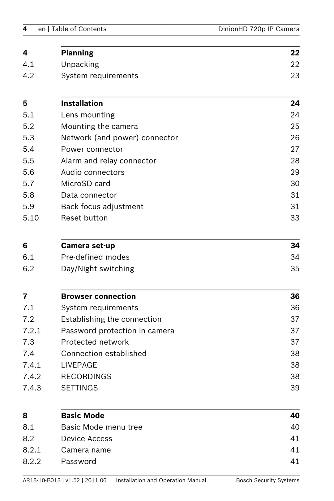 Bosch Appliances NBN-921 operation manual Planning, Installation, Camera set-up, Browser connection, Basic Mode 