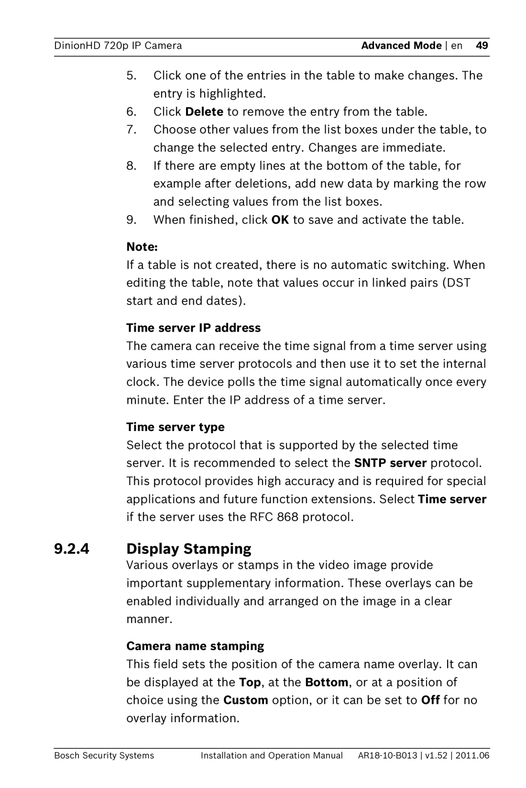 Bosch Appliances NBN-921 operation manual Display Stamping, Camera name stamping 