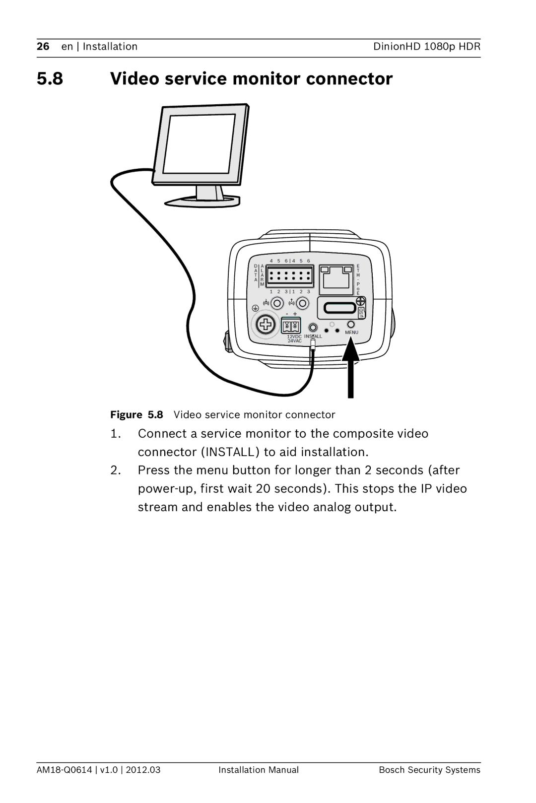 Bosch Appliances nbn-932 installation manual Video service monitor connector 