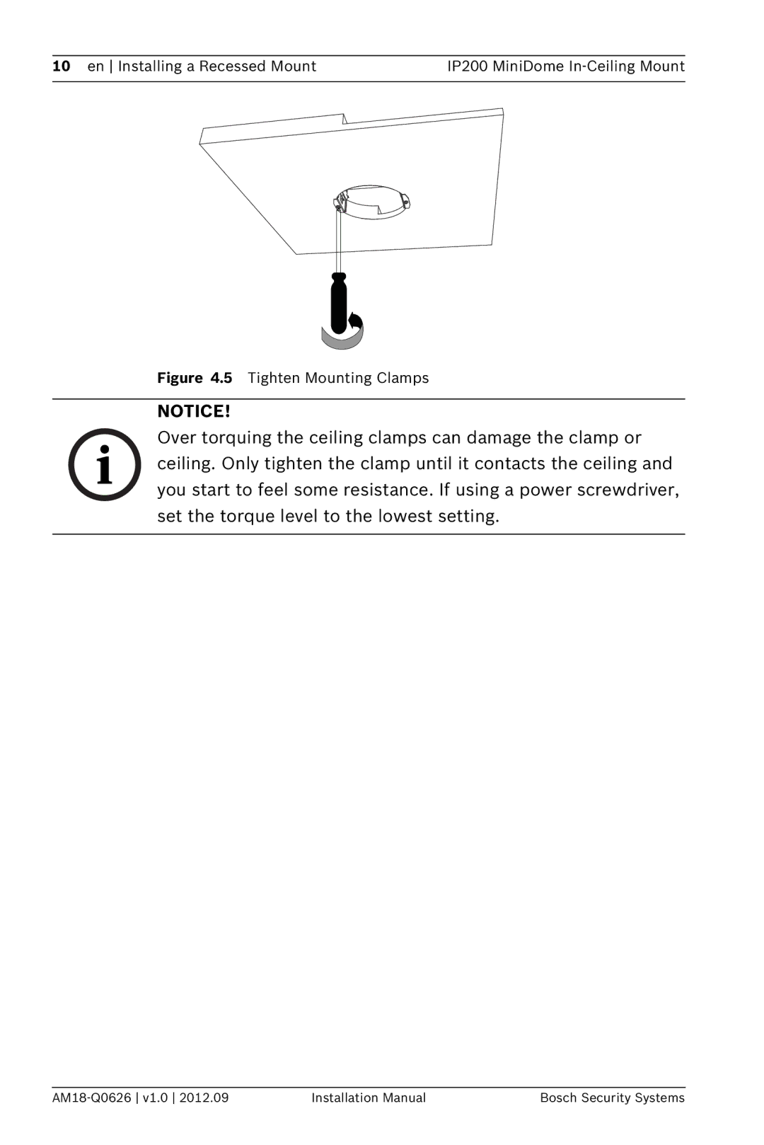 Bosch Appliances NDA-FMT200-DOME installation manual Tighten Mounting Clamps 