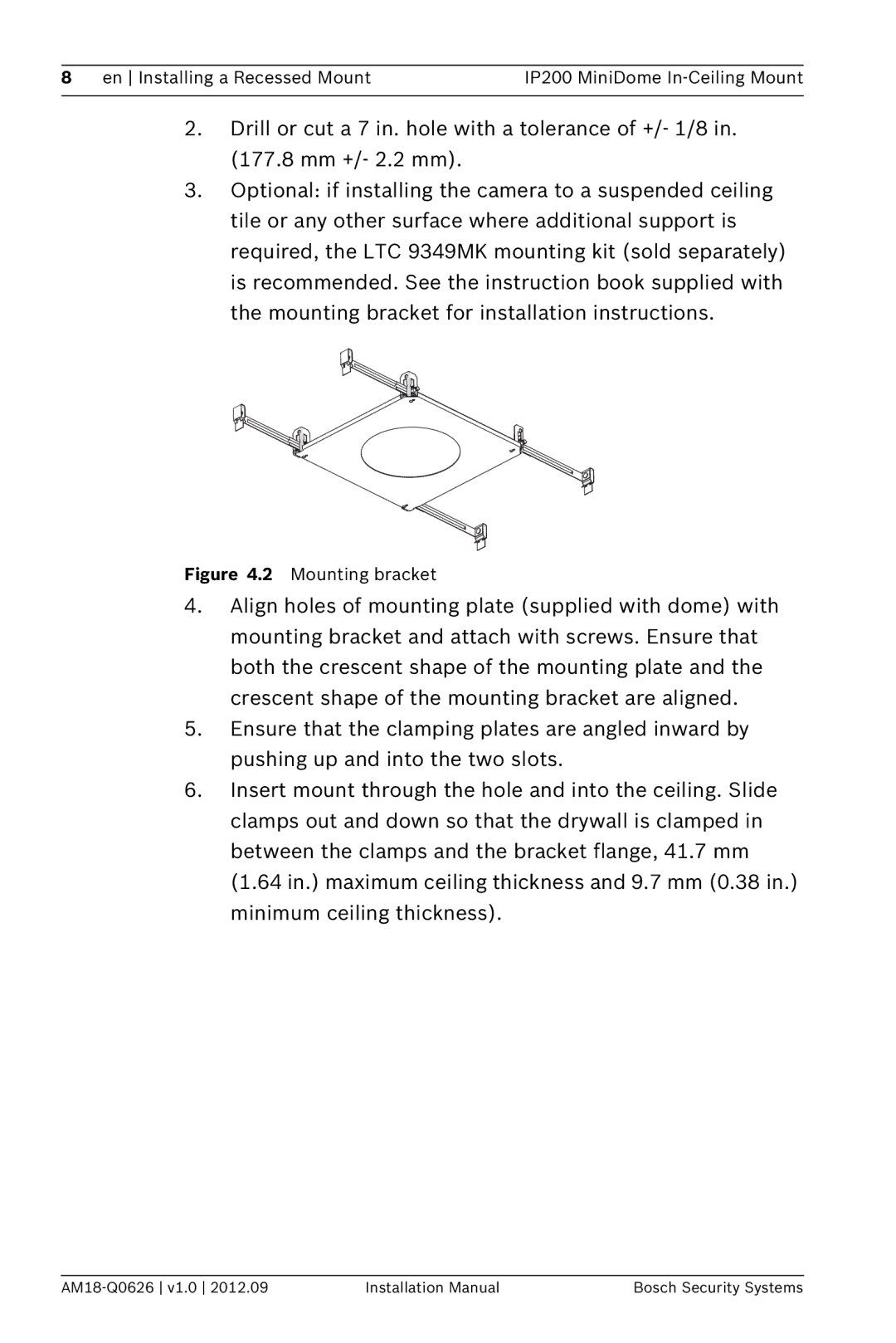 Bosch Appliances NDA-FMT200-DOME installation manual Mounting bracket 