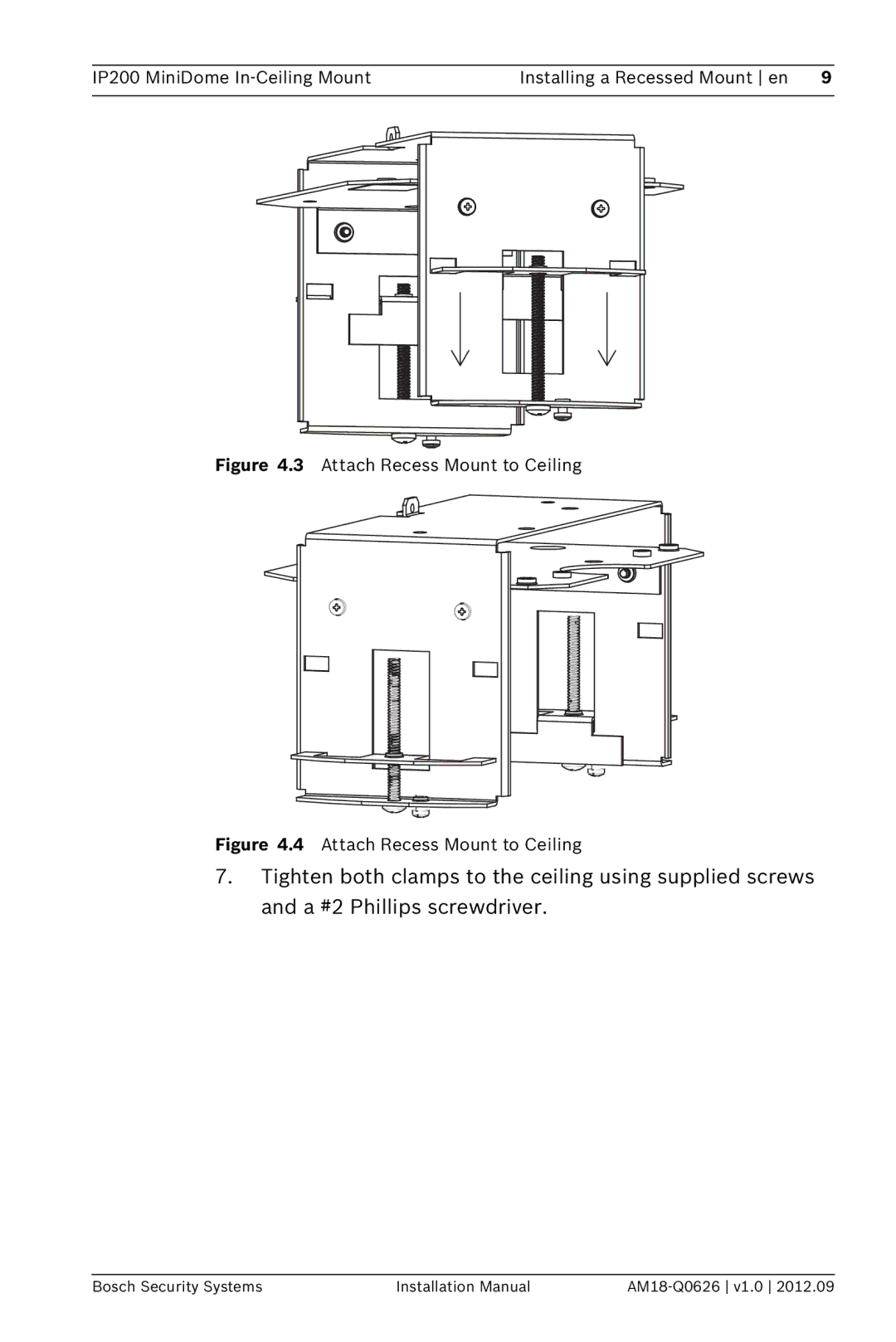 Bosch Appliances NDA-FMT200-DOME installation manual Attach Recess Mount to Ceiling 