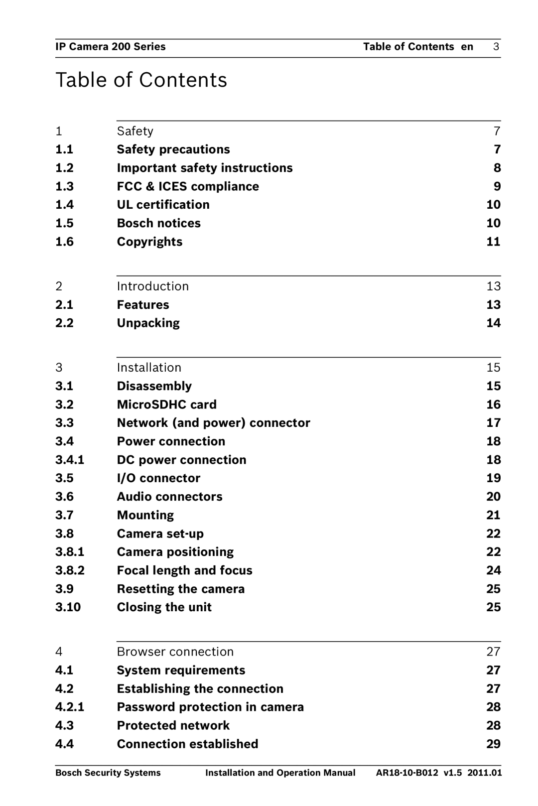 Bosch Appliances NDC-265-P operation manual Table of Contents 