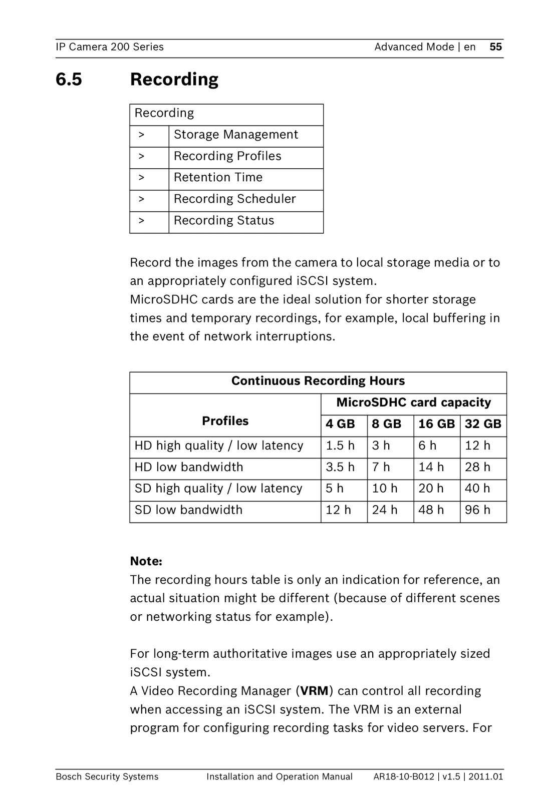 Bosch Appliances NDC-265-P operation manual Recording 