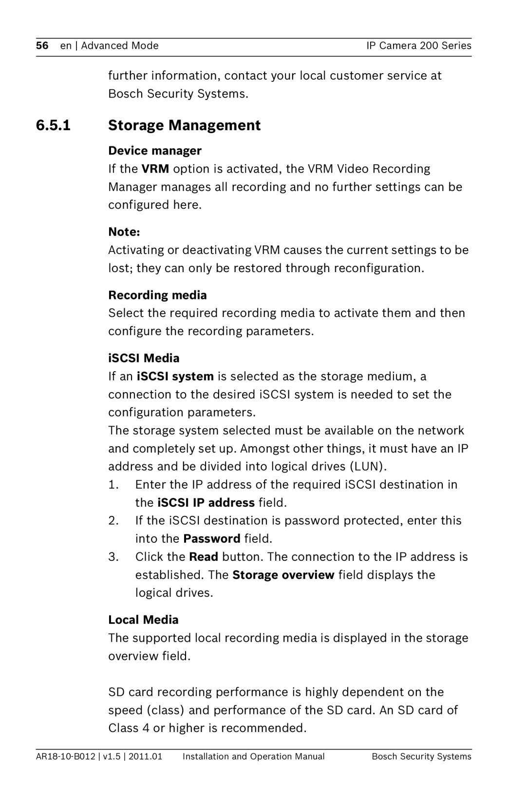 Bosch Appliances NDC-265-P operation manual Storage Management, Device manager, Recording media, ISCSI Media, Local Media 