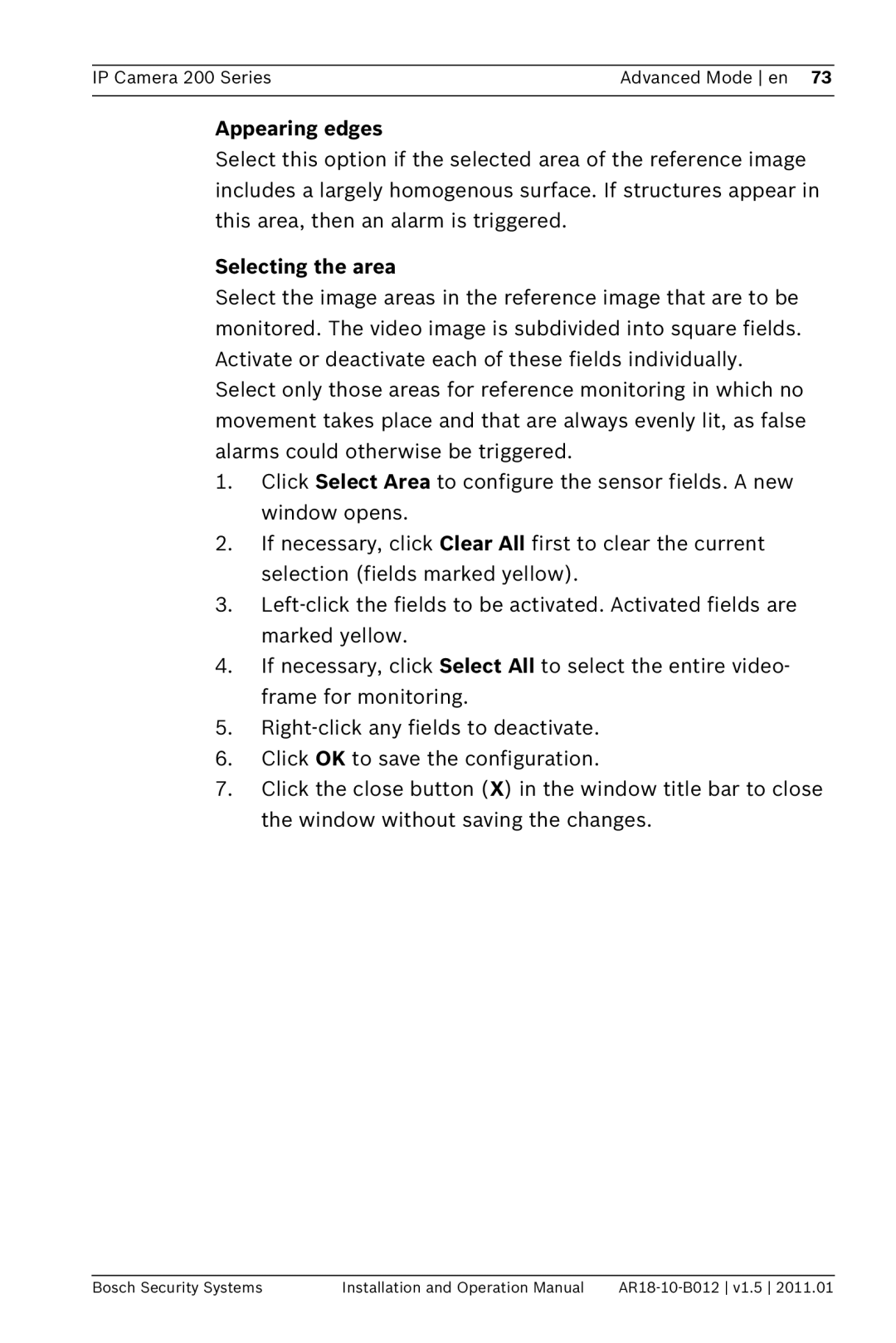 Bosch Appliances NDC-265-P operation manual Appearing edges, Selecting the area 