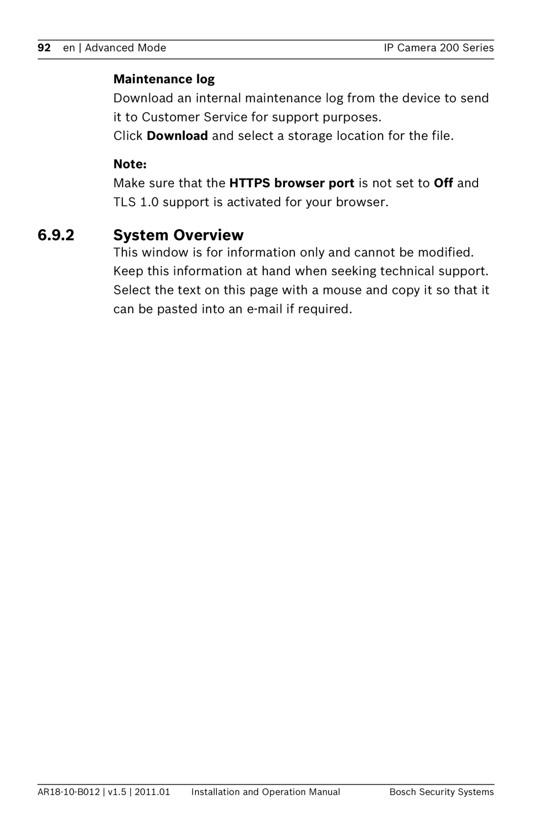 Bosch Appliances NDC-265-P operation manual System Overview, Maintenance log 