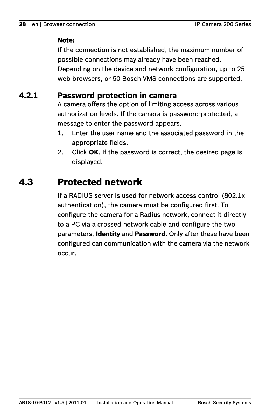 Bosch Appliances NDC-265-P operation manual Protected network, Password protection in camera 