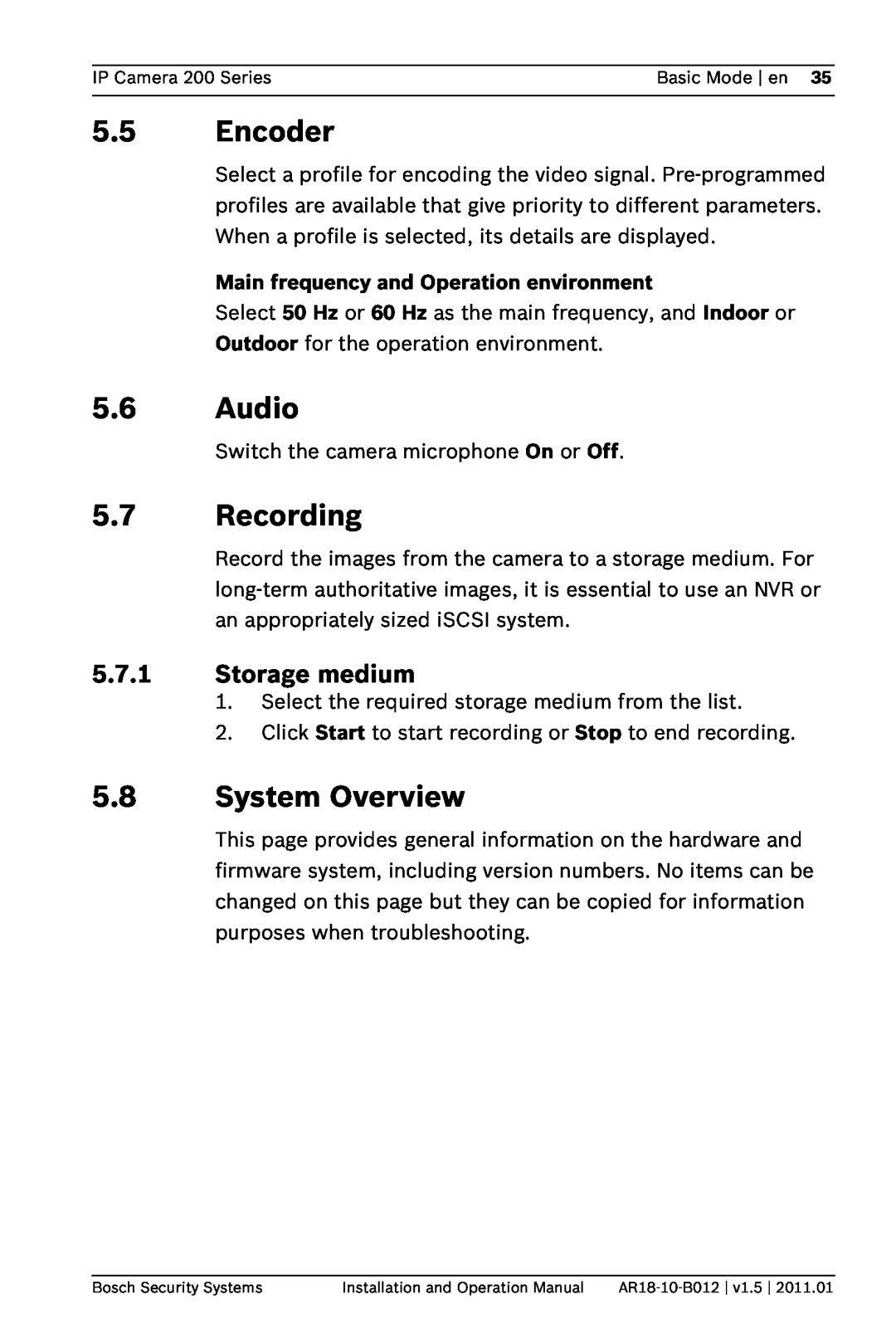 Bosch Appliances NDC-265-P operation manual Encoder, Audio, Recording, System Overview, Storage medium 