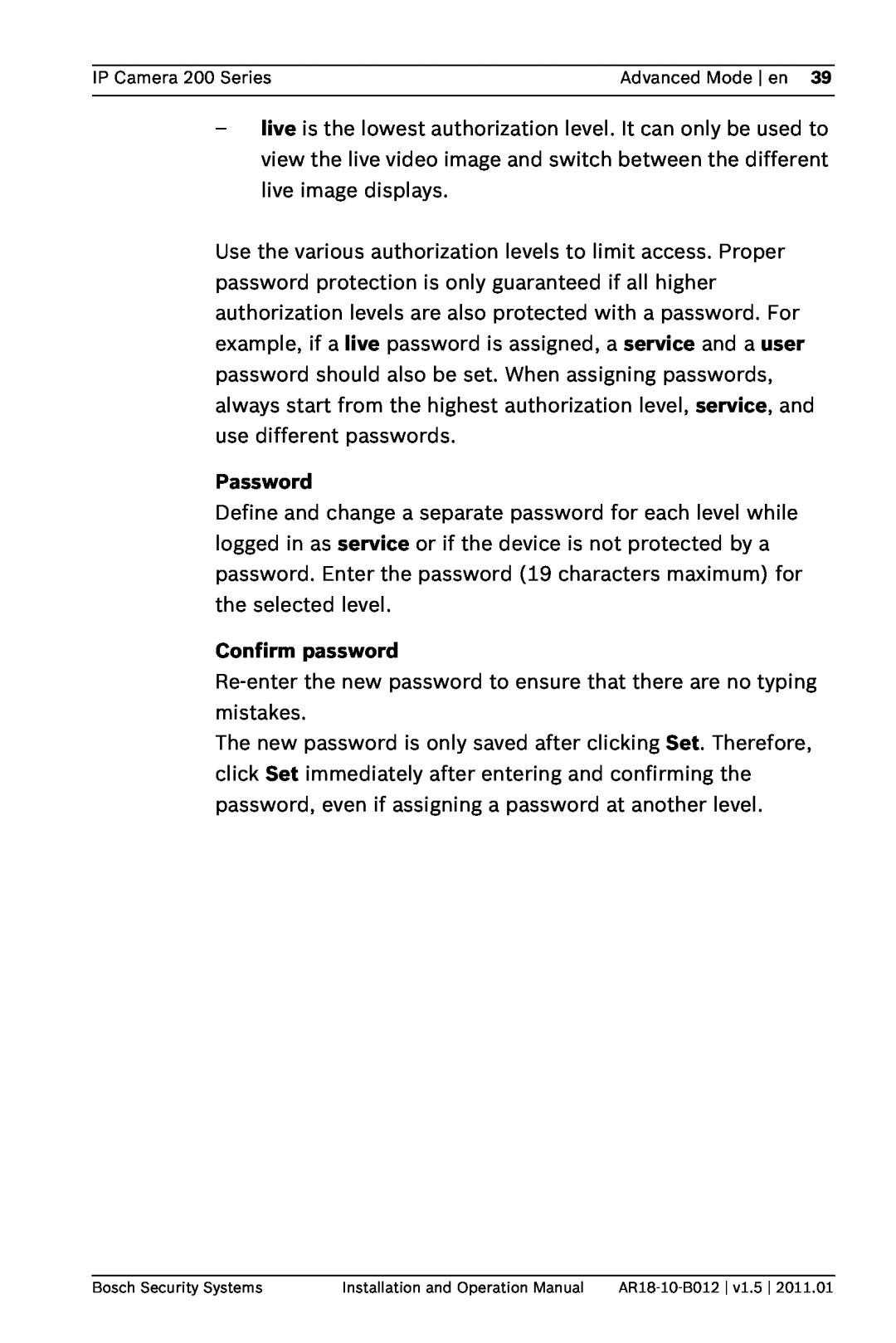 Bosch Appliances NDC-265-P operation manual Password, Confirm password 