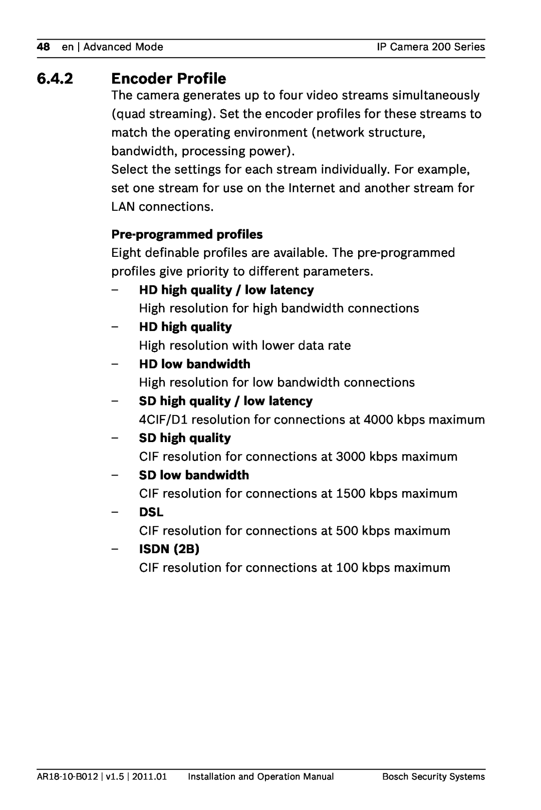 Bosch Appliances NDC-265-P operation manual AR18-10-B012 v1.5, Installation and Operation Manual, Bosch Security Systems 