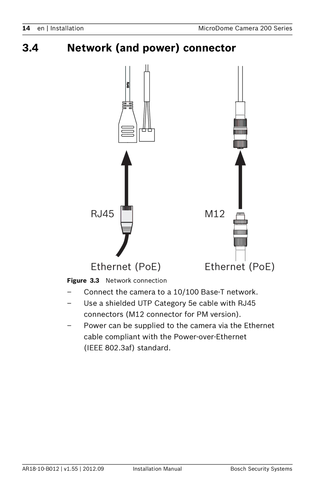 Bosch Appliances NDC-284-PT, NDC-274-PT, NDC-274-PM installation manual Network and power connector, PoE 