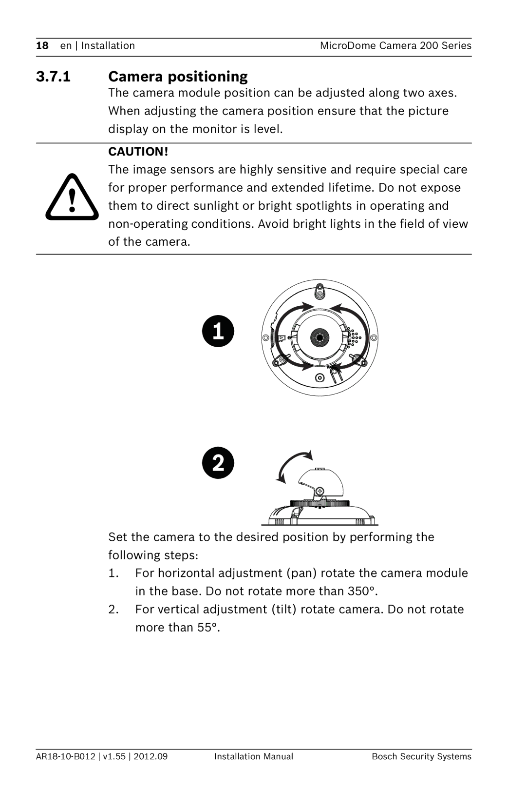 Bosch Appliances NDC-284-PT, NDC-274-PT, NDC-274-PM installation manual Camera positioning 