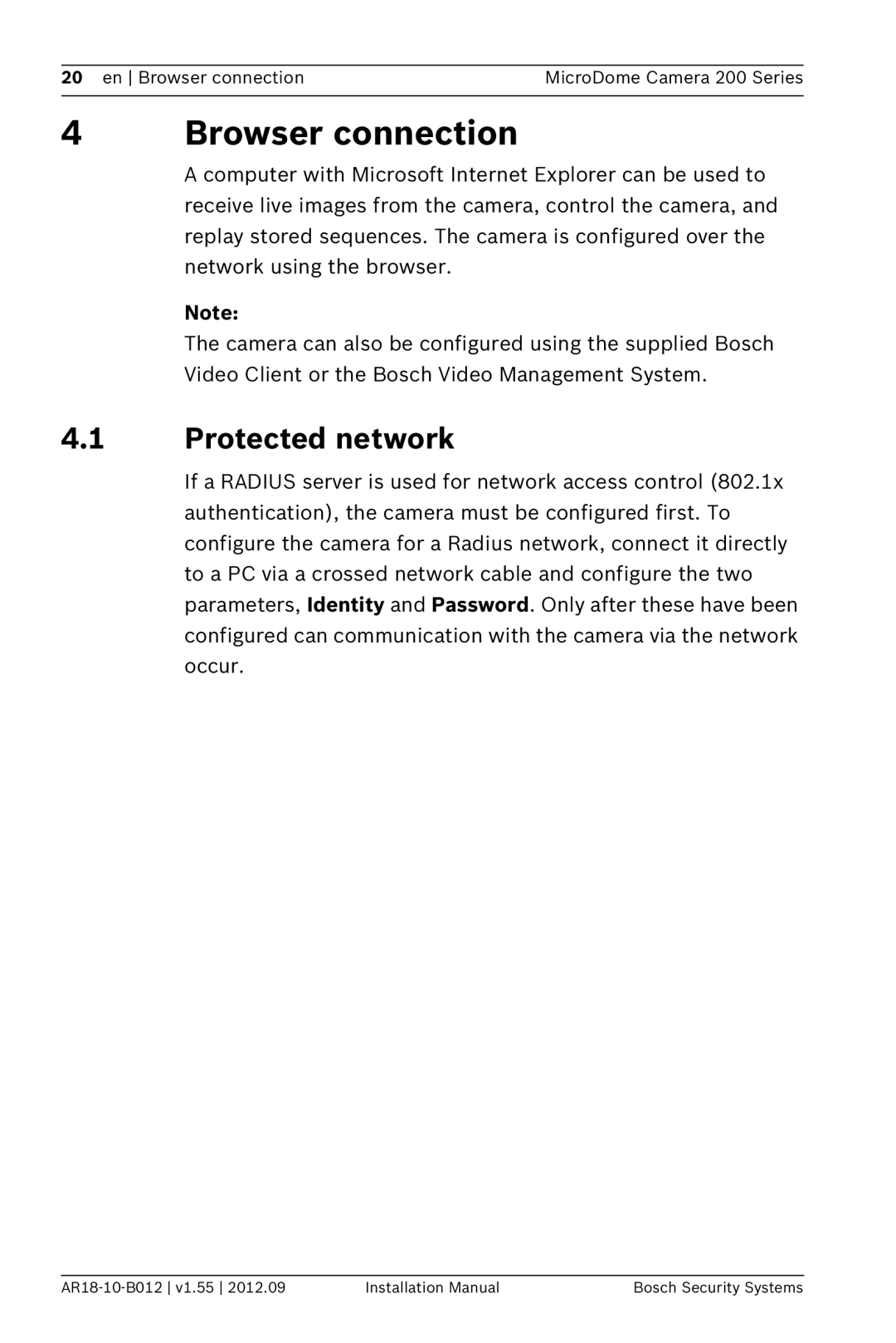 Bosch Appliances NDC-284-PT, NDC-274-PT, NDC-274-PM installation manual Browser connection, Protected network 