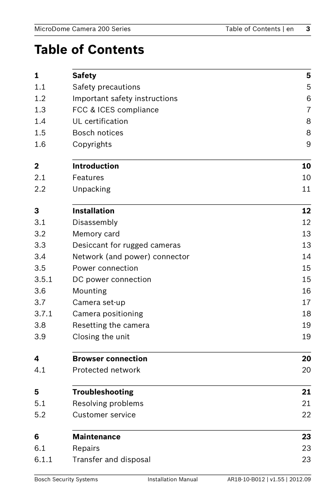 Bosch Appliances NDC-274-PM, NDC-284-PT, NDC-274-PT installation manual Table of Contents 