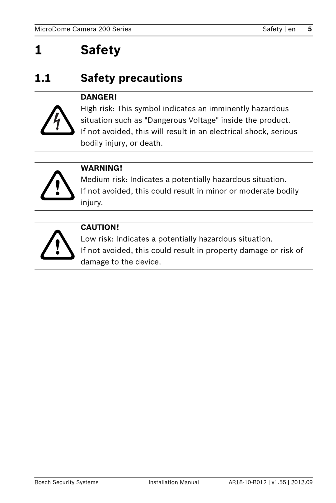 Bosch Appliances NDC-274-PT, NDC-284-PT, NDC-274-PM installation manual Safety precautions 