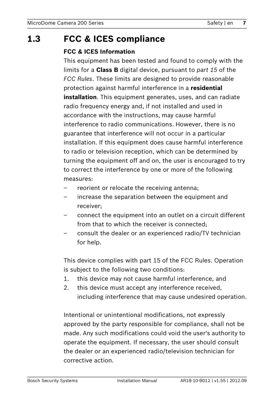 Bosch Appliances NDC-274-PM, NDC-284-PT, NDC-274-PT installation manual FCC & Ices compliance, FCC & Ices Information 