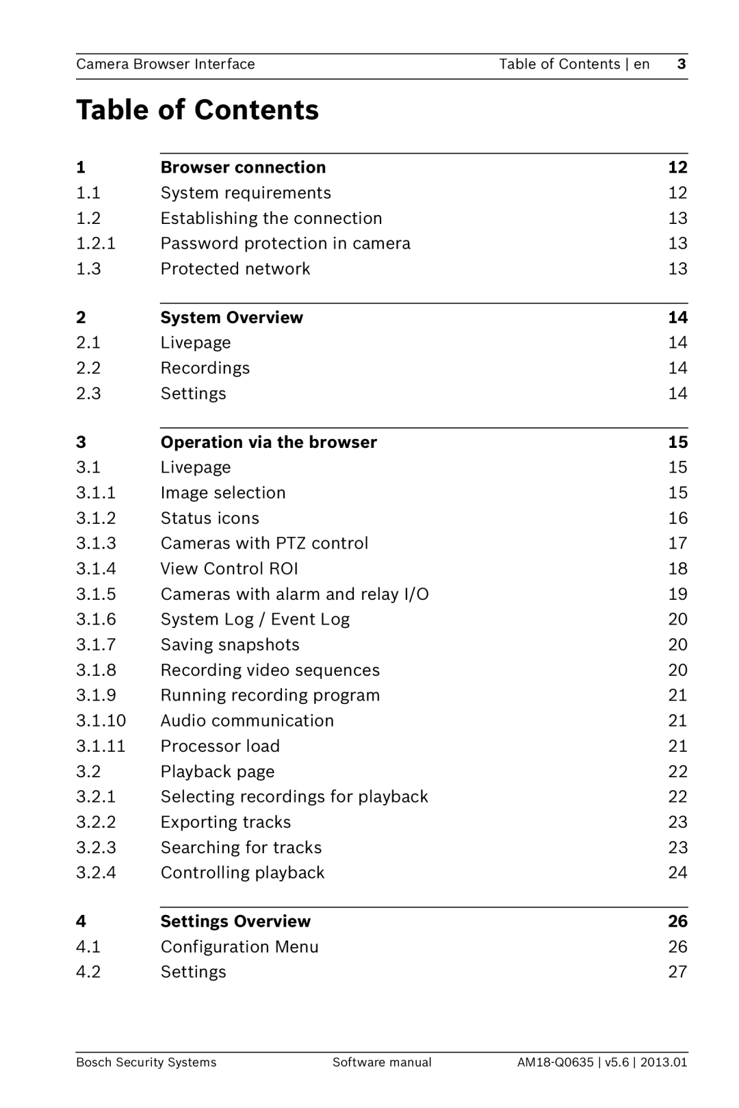 Bosch Appliances NBN-733, NDN-733 software manual Table of Contents 