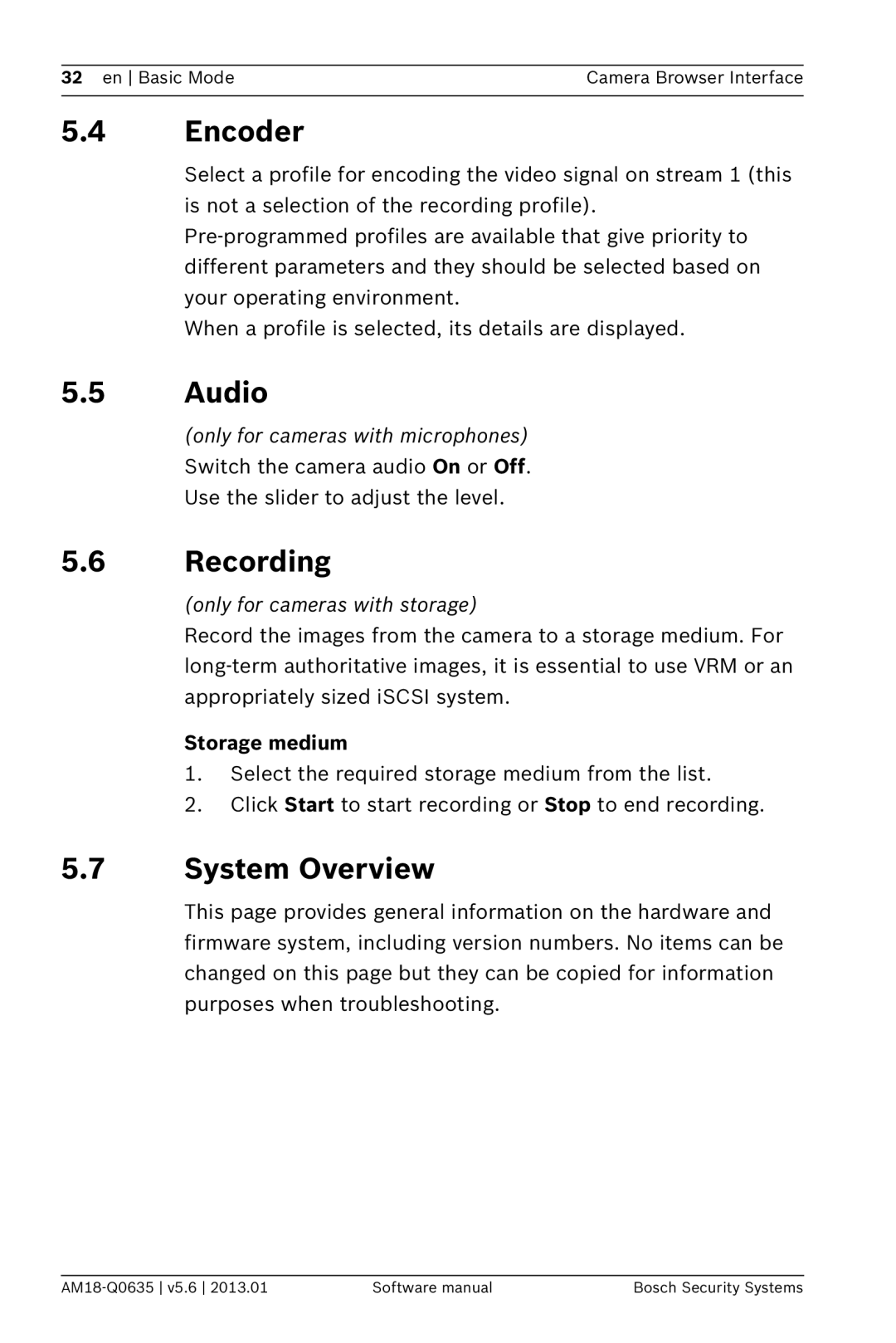 Bosch Appliances NBN-733, NDN-733 software manual Encoder, Audio, Recording, System Overview, Storage medium 