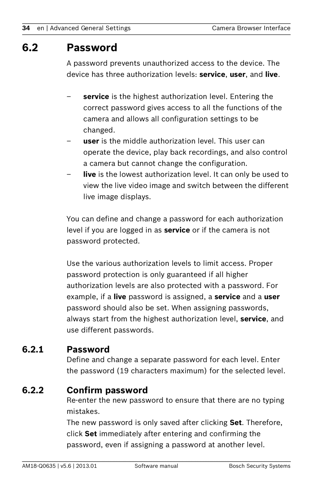 Bosch Appliances NBN-733, NDN-733 software manual Password, Confirm password 