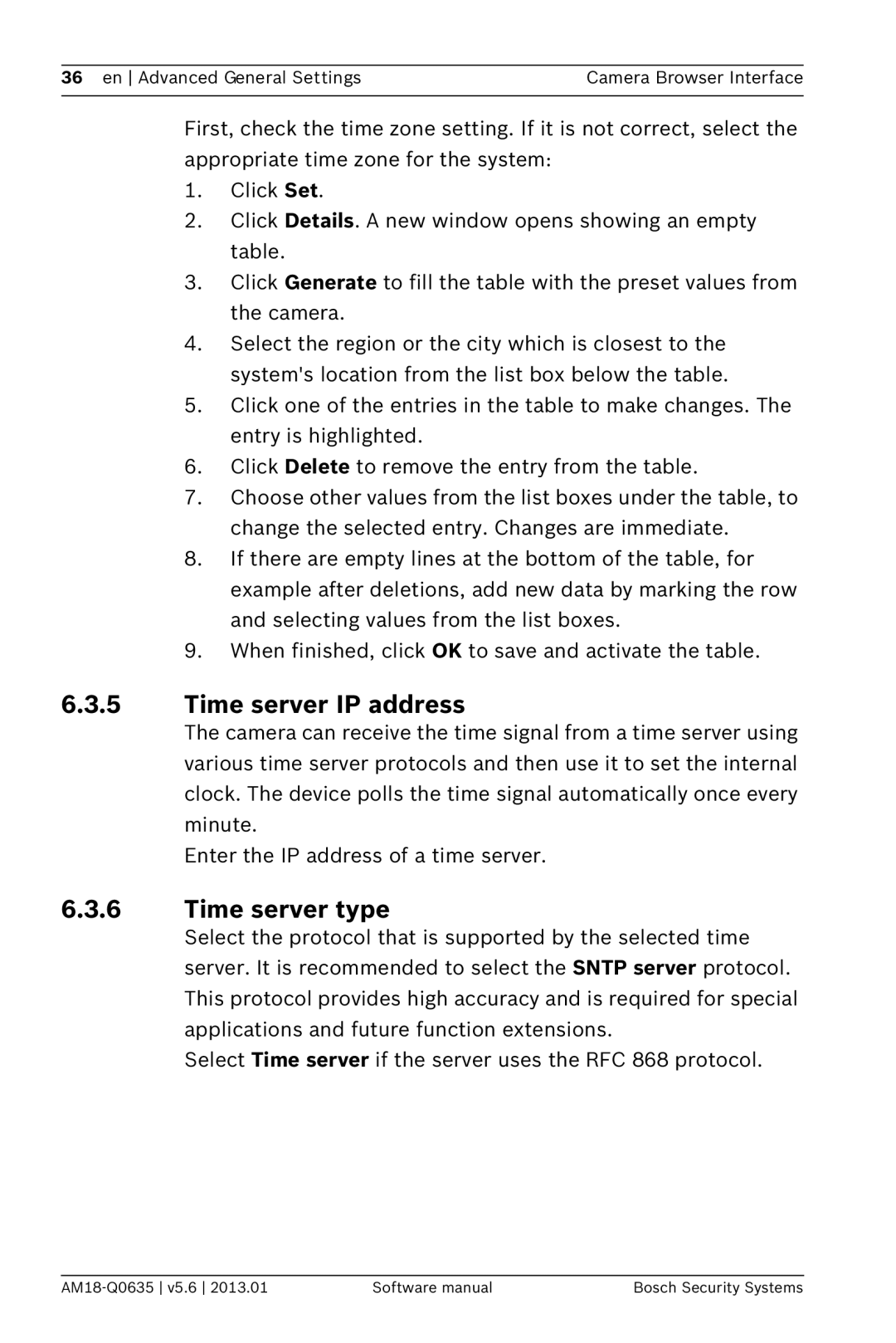 Bosch Appliances NBN-733, NDN-733 software manual Time server IP address, Time server type 